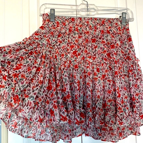 Misa Los Angeles Red Floral Ruffle Marion Mini Skirt size M - Picture 7 of 8